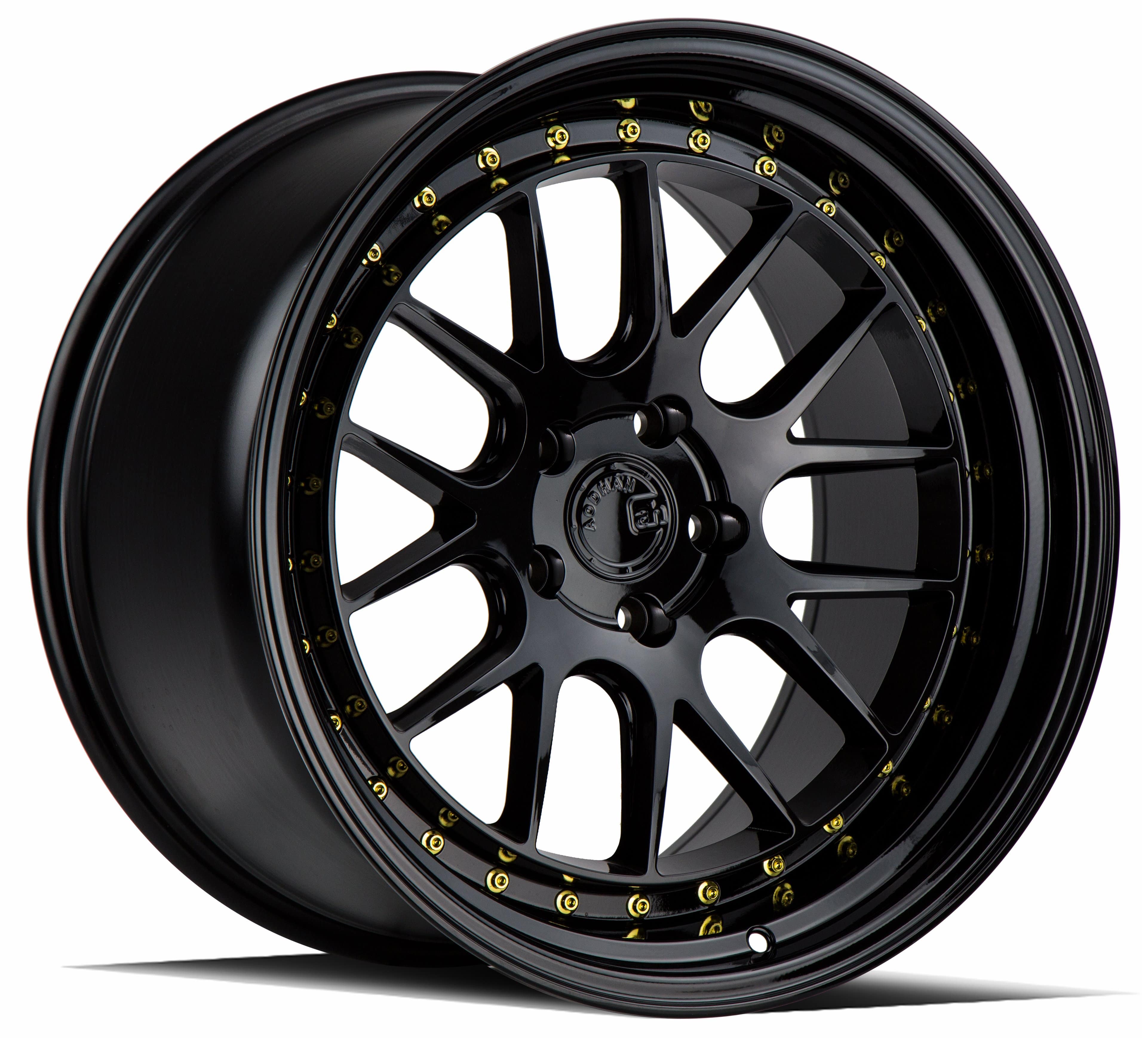 AodHan, AodHan DS-06 Gloss Black W /Gold Rivets Wheel 18x10.5 15mm 5x114.3