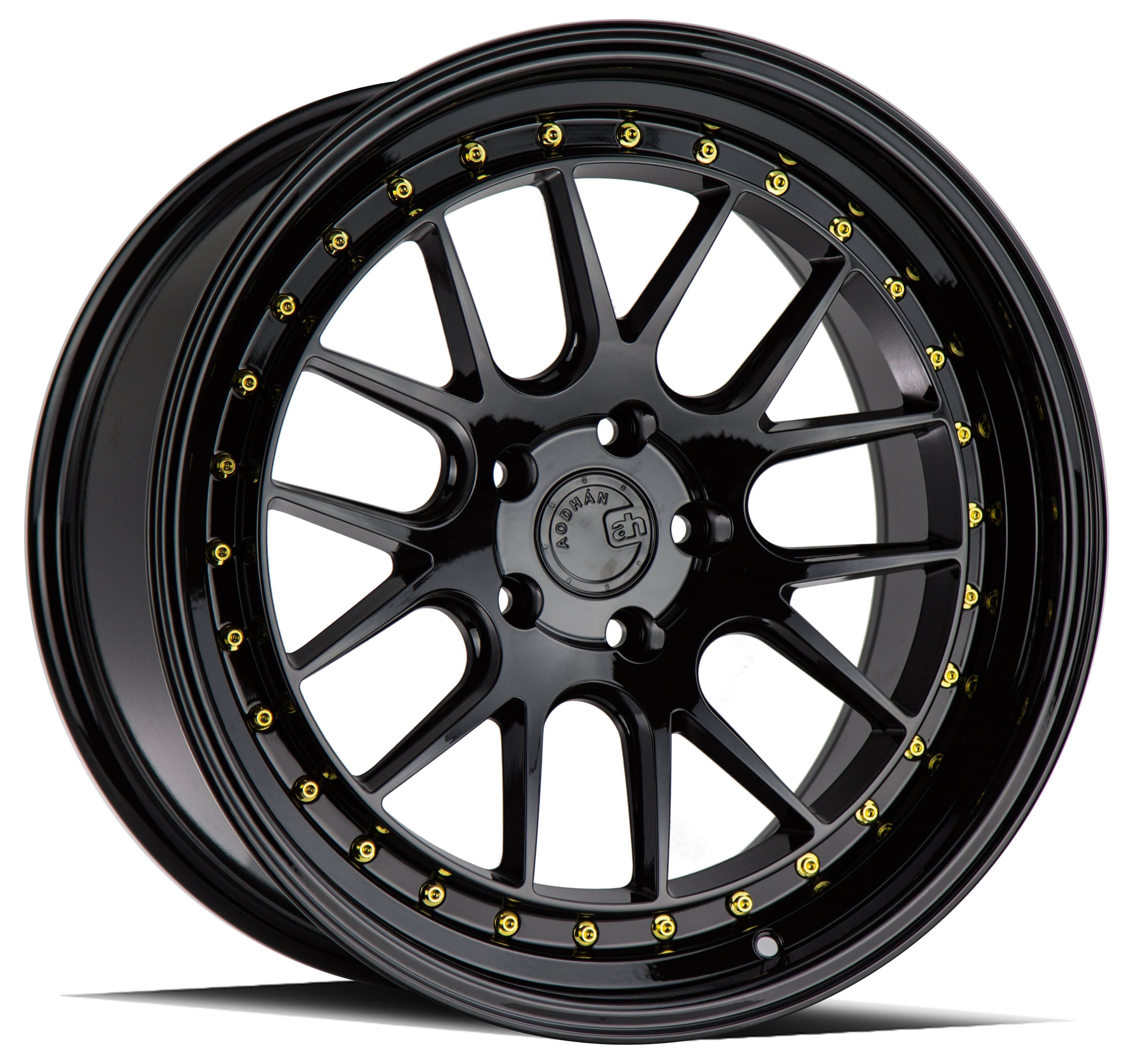 AodHan, AodHan DS-06 Gloss Black W /Gold Rivets Wheel 18x8.5 35mm 5x100