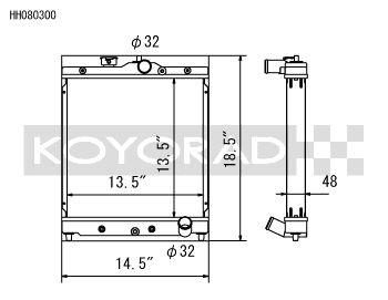 Koyo Cooling, Koyo Radiator w/ 32mm Inlet/Outlet Pipes Honda 92-00 Civic/93-97 Del Sol 1.6, 1.8, 1.5L DOHC MT | HH080300